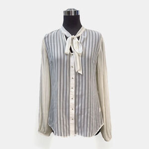 EXPRESS Button Down Blouse Women's S Cream Ivory Accordion Pleated Long Sleeve